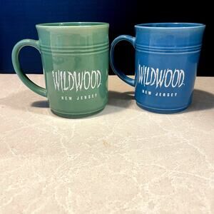 Wildwood New Jersey beach mugs coffee cups green and blue Lot of 2 cups new